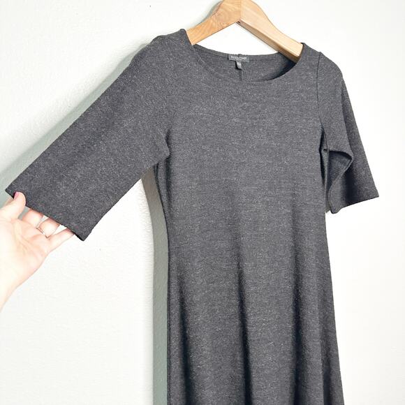 Eileen Fisher 100% Wool Maxi Dress Elbow Sleeve Scoop Neck Charcoal Gray Small P - Picture 2 of 12